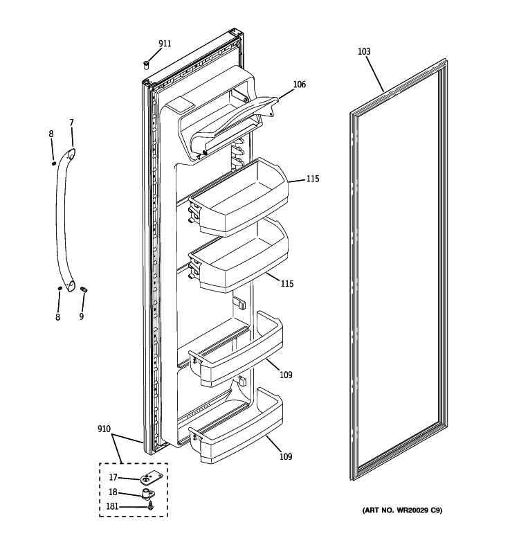 FRESH FOOD DOOR Diagram and Parts List for GSH22JSXMSS  General Electric Refrigerator