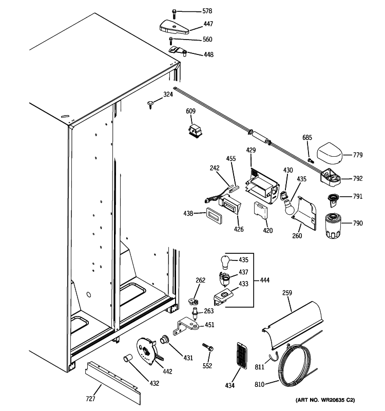 FRESH FOOD SECTION Diagram and Parts List for GSH25JSXLSS  General Electric Refrigerator