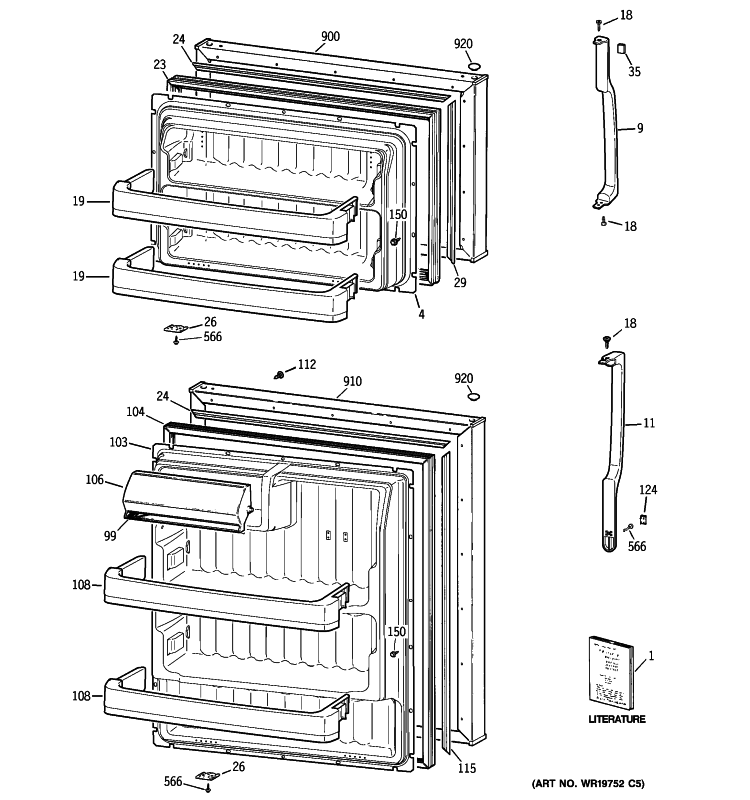 DOORS Diagram and Parts List for GTL17JBWARBS  General Electric Refrigerator