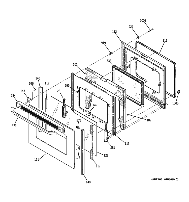 DOOR Diagram and Parts List for JB640MN1BS  General Electric Range