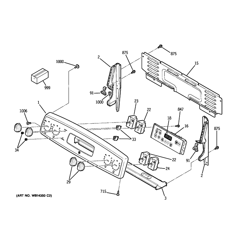 CONTROL PANEL Diagram and Parts List for JB640MP2BS  General Electric Range