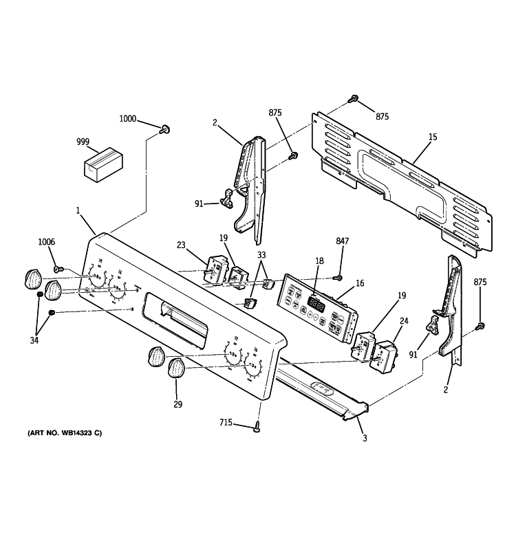 CONTROL PANEL Diagram and Parts List for JBP68MM3BS  General Electric Range