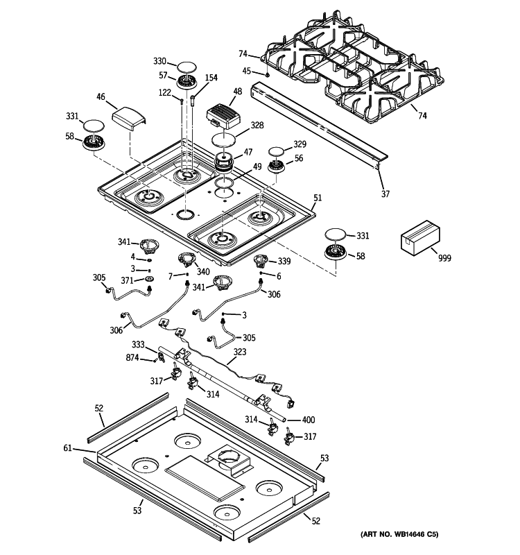 COOKTOP Diagram and Parts List for JGSP28DEN2CC  General Electric Range