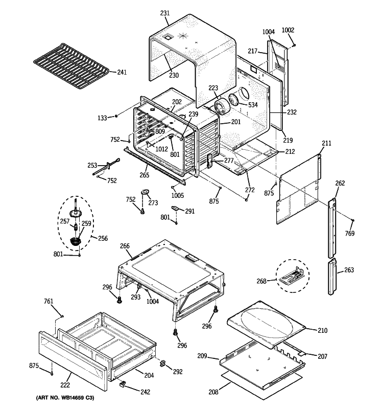 BODY PARTS Diagram and Parts List for JGSP28SEN2SS  General Electric Range