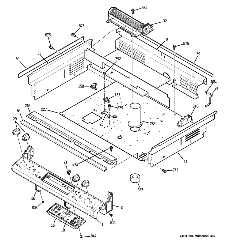 CONTROL PANEL & COOLING FAN Diagram and Parts List for JGSP28SEN2SS  General Electric Range