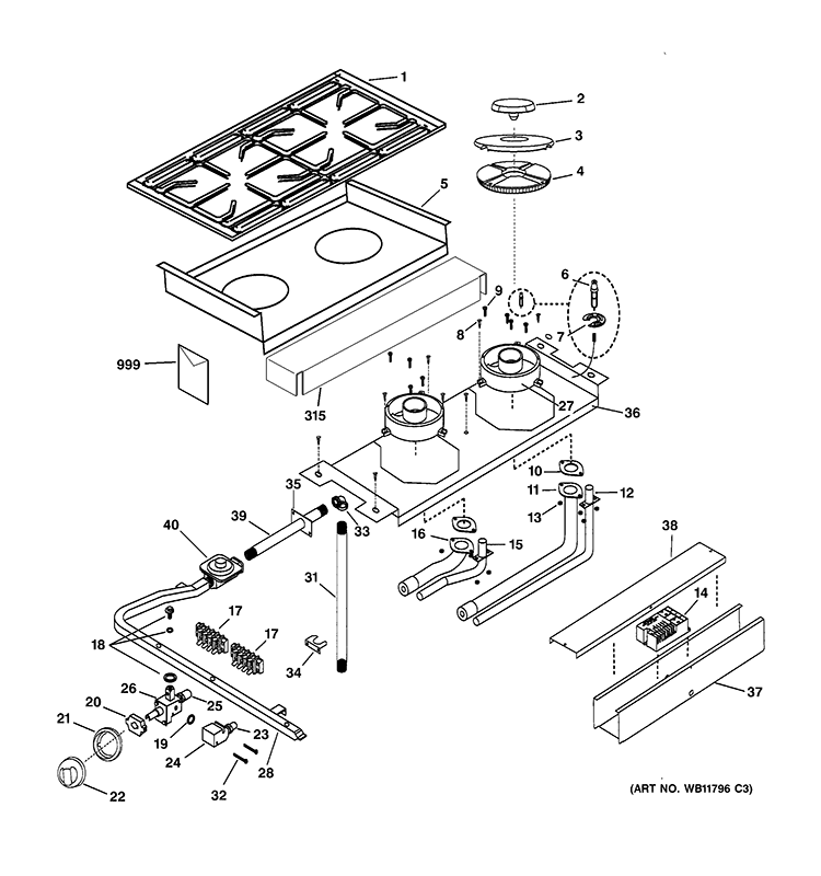 COOKTOP & BURNER PARTS Diagram and Parts List for ZDP30L4YSS  General Electric Range