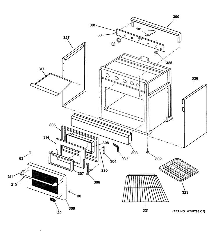 CASE & DOOR Diagram and Parts List for ZDP30L4YSS  General Electric Range