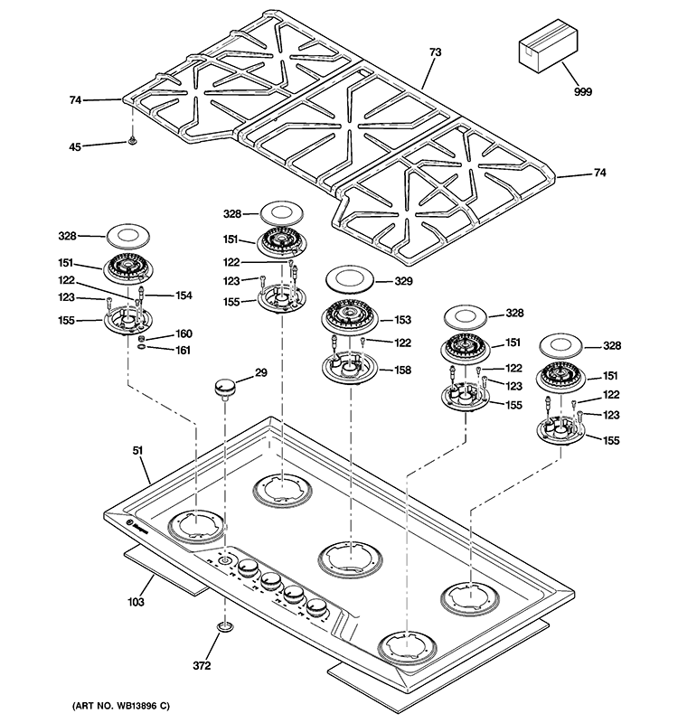 CONTROL PANEL & COOKTOP Diagram and Parts List for ZGU385LSM2SS  General Electric Cooktop