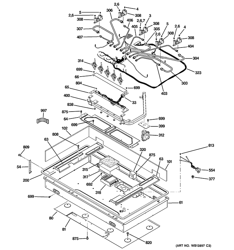 GAS & BURNER PARTS Diagram and Parts List for ZGU385LSM2SS  General Electric Cooktop