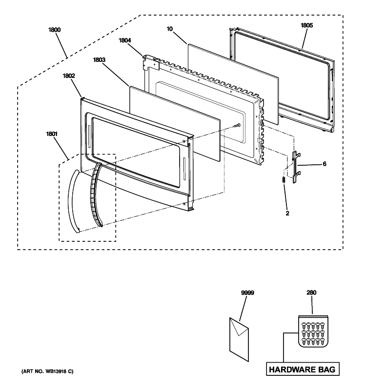 DOOR PARTS Diagram and Parts List for JNM1541DM4BB  General Electric Microwave