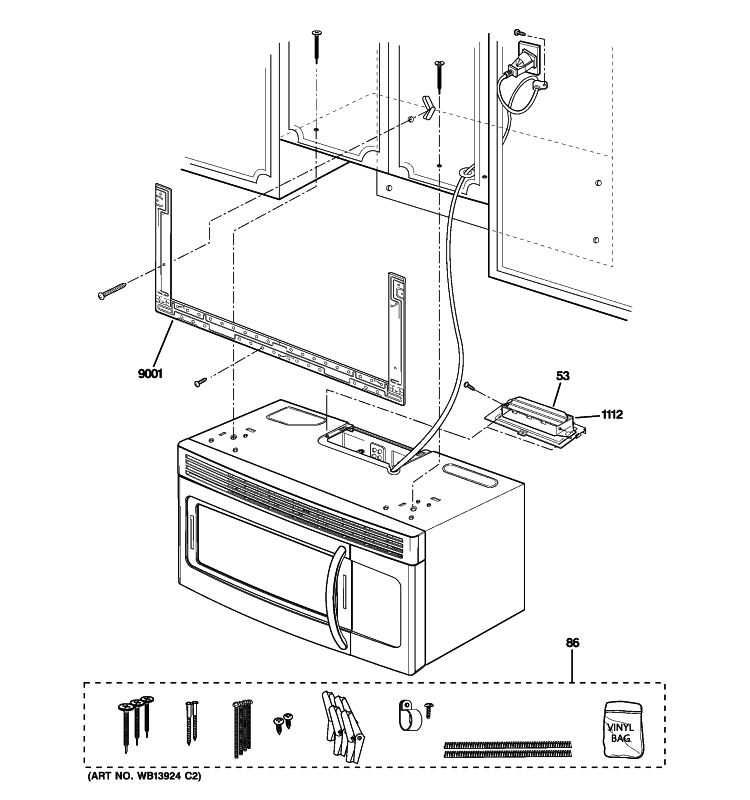 INSTALLATION PARTS Diagram and Parts List for JNM1541DM4BB  General Electric Microwave