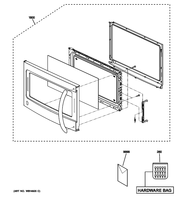 DOOR PARTS Diagram and Parts List for JVM1665DN2WW  General Electric Microwave