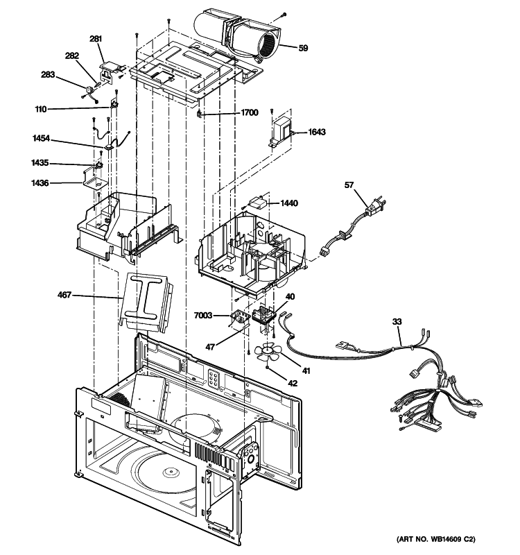 INTERIOR PARTS 2 Diagram and Parts List for JVM1665DN2WW  General Electric Microwave