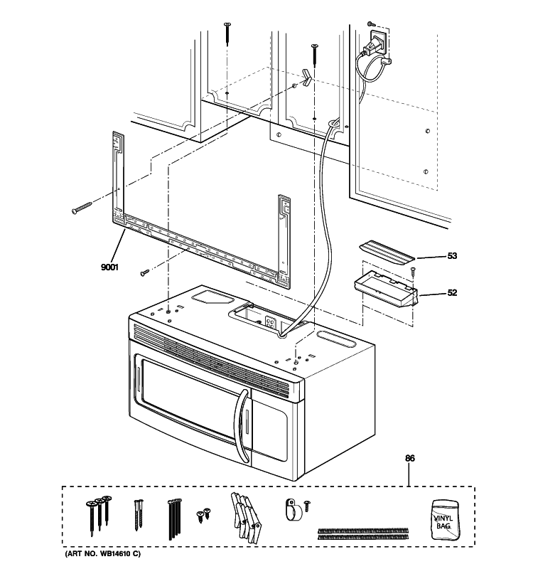 INSTALLATION PARTS Diagram and Parts List for JVM1665DN2WW  General Electric Microwave
