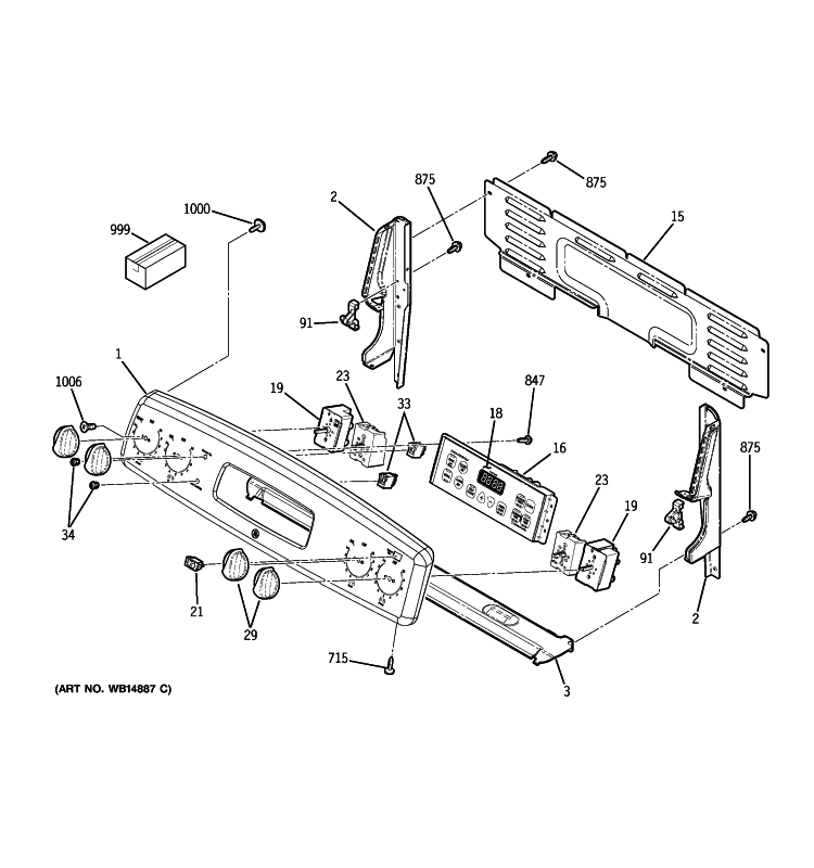 CONTROL PANEL Diagram and Parts List for JB660DP1WW  General Electric Range