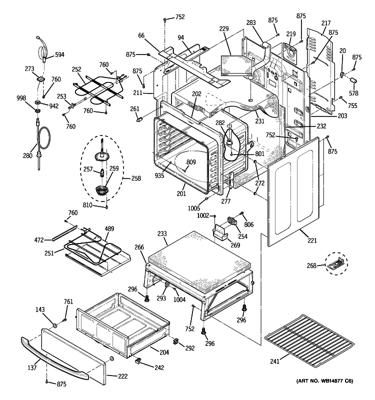 BODY PARTS Diagram and Parts List for PB909SP1SS  General Electric Range