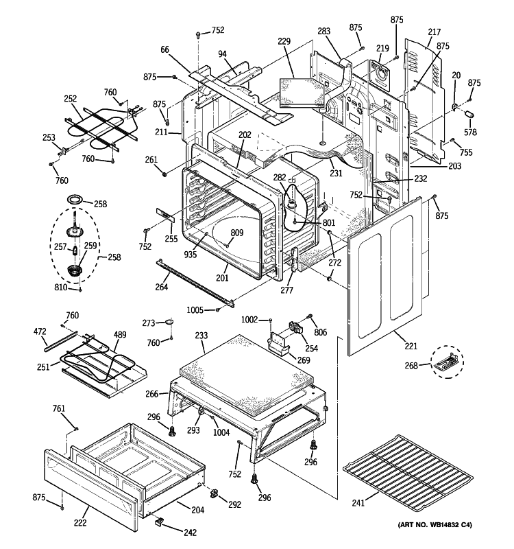 BODY PARTS Diagram and Parts List for JB680SP1SS  General Electric Range
