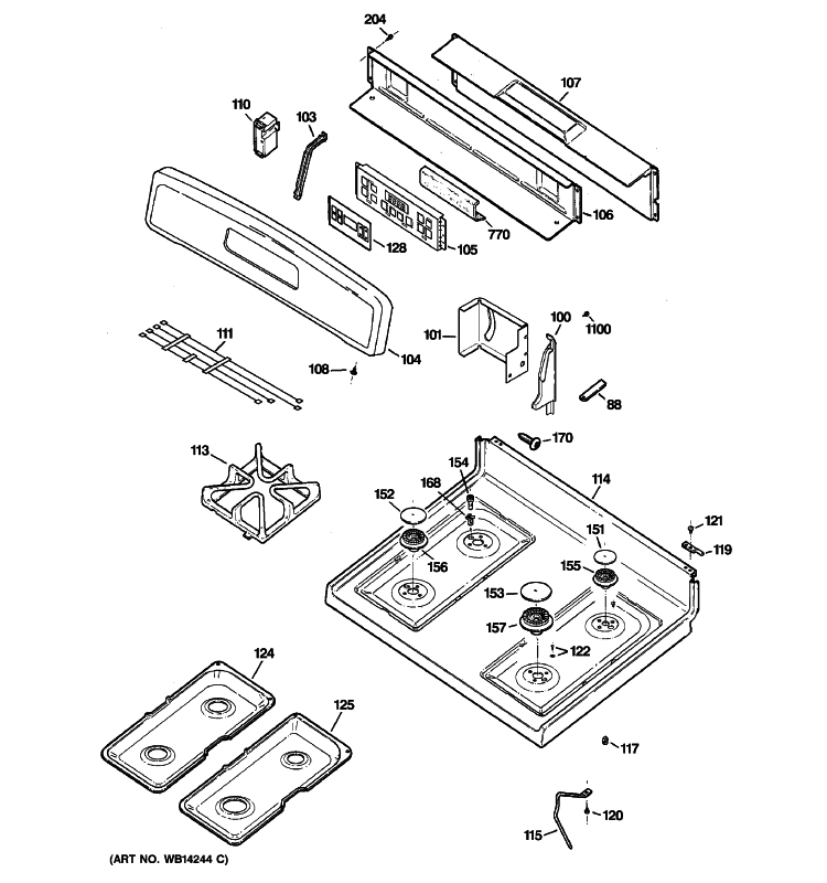 CONTROL PANEL & COOKTOP Diagram and Parts List for JGBP33SEM8SS  General Electric Range