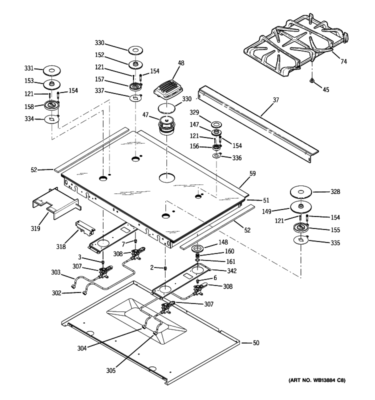 COOKTOP Diagram and Parts List for PGS968TEP2WW  General Electric Range
