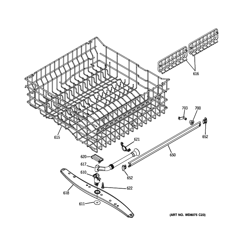 UPPER RACK ASSEMBLY Diagram and Parts List for GLD5600R10WW  General Electric Dishwasher