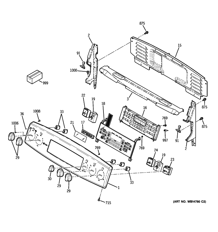 CONTROL PANEL Diagram and Parts List for PB970SP4SS  General Electric Range