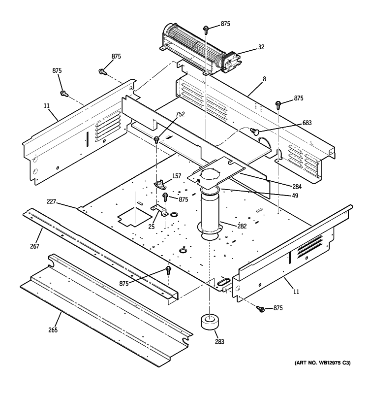 COOLING FAN Diagram and Parts List for PGS968SEP1SS  General Electric Range