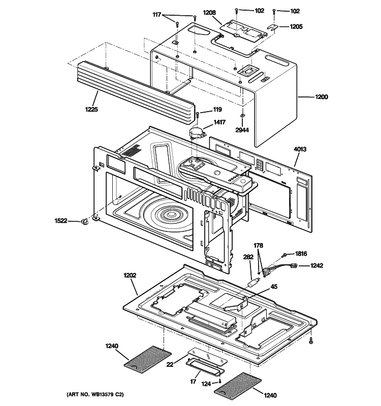 OVEN CAVITY PARTS Diagram and Parts List for PVM1790DR1WW  General Electric Microwave