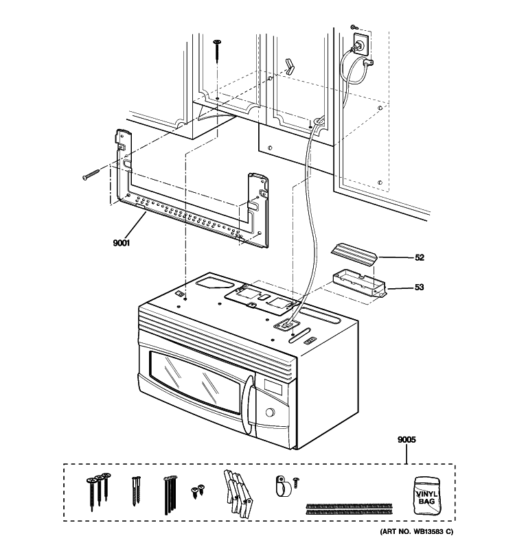 INSTALLATION PARTS Diagram and Parts List for PVM1790DR1WW  General Electric Microwave
