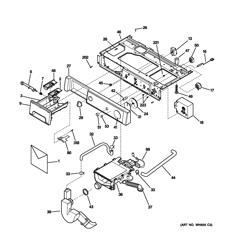 CONTROLS & DISPENSER Diagram and Parts List for WCCH404H5WW  General Electric Washer
