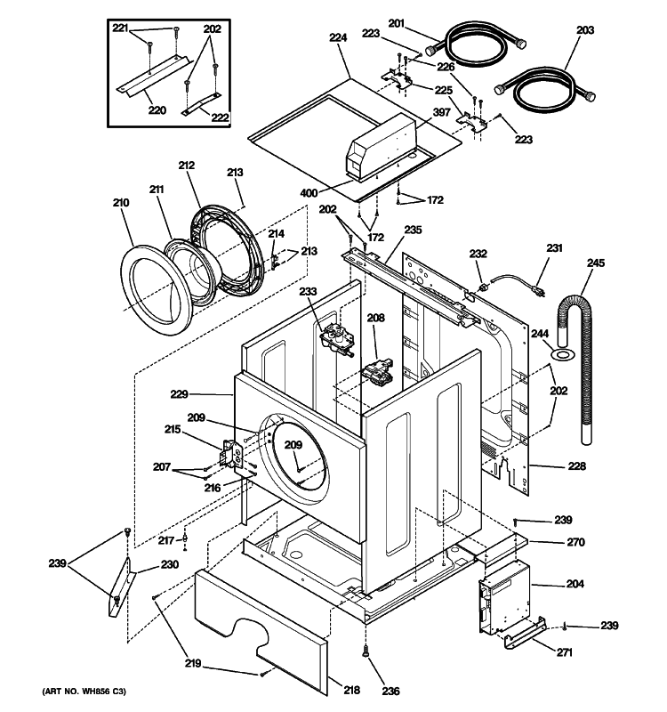 CABINET, DOOR & LID Diagram and Parts List for WCCH404H5WW  General Electric Washer