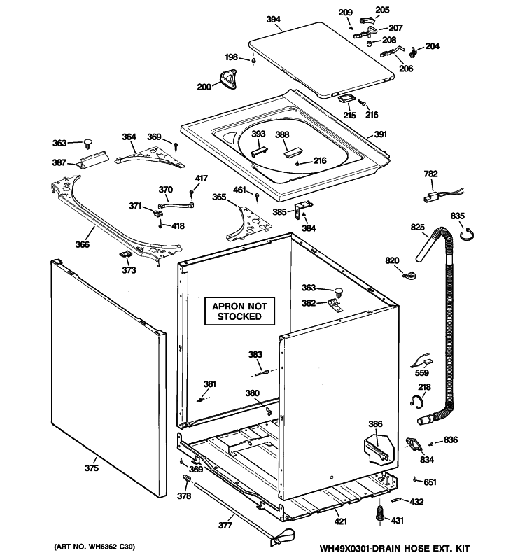 CABINET, COVER & FRONT PANEL Diagram and Parts List for WHDSR209G9WW  General Electric Washer