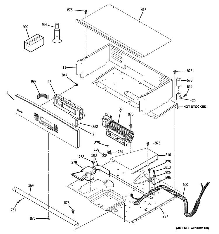 CONTROL PANEL Diagram and Parts List for PCK916SR1SS  General Electric Wall Oven