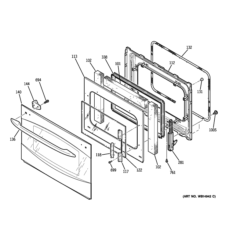 DOOR Diagram and Parts List for PCT920SR1SS  General Electric Wall Oven