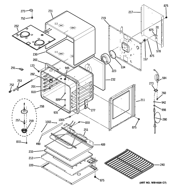 UPPER OVEN Diagram and Parts List for PT958SR1SS  General Electric Wall Oven