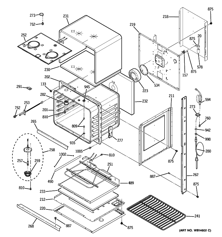 LOWER OVEN Diagram and Parts List for PT958SR1SS  General Electric Wall Oven