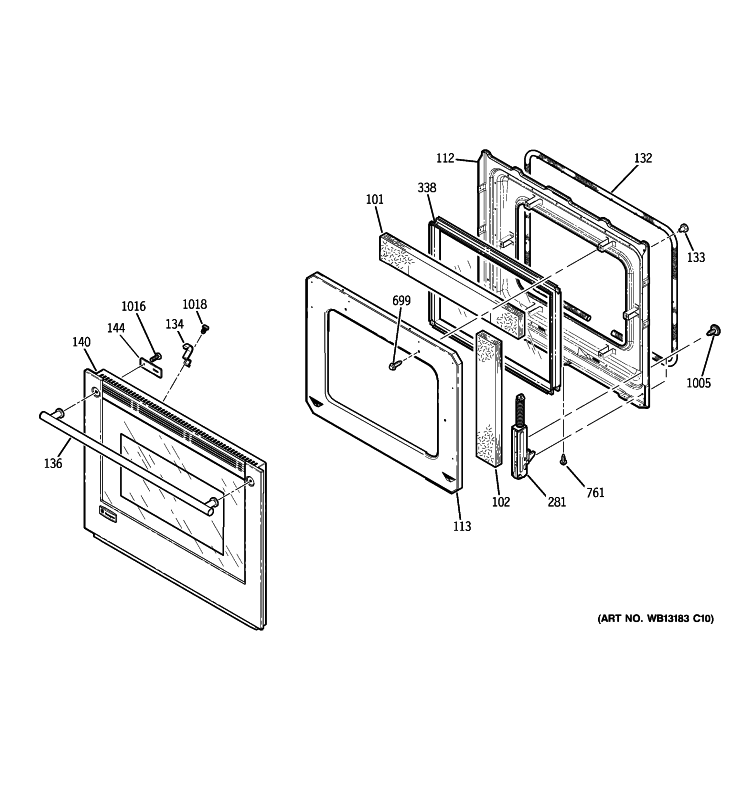 DOOR Diagram and Parts List for PT958SR1SS  General Electric Wall Oven