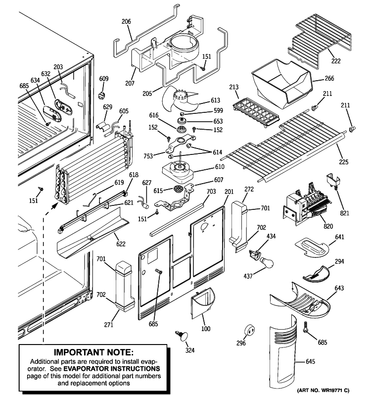 FREEZER SECTION Diagram and Parts List for PTS22LCSCRCC  General Electric Refrigerator