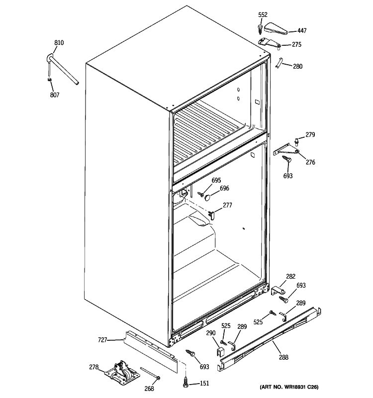 CASE PARTS Diagram and Parts List for PTS22LCSCRCC  General Electric Refrigerator