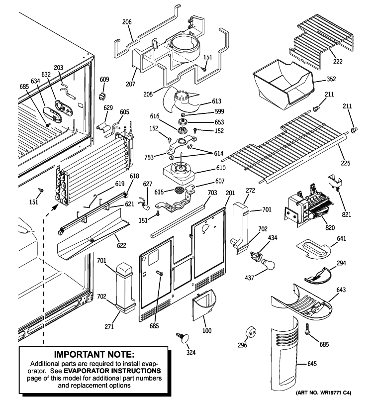 FREEZER SECTION Diagram and Parts List for PTS22LHSCRBB  General Electric Refrigerator