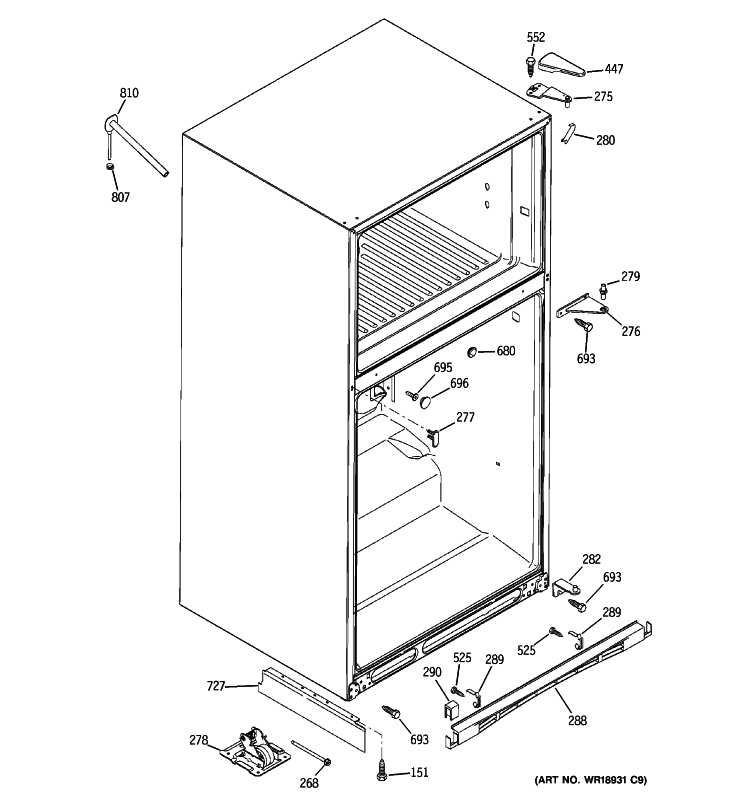 CASE PARTS Diagram and Parts List for PTS22LHSCRBB  General Electric Refrigerator