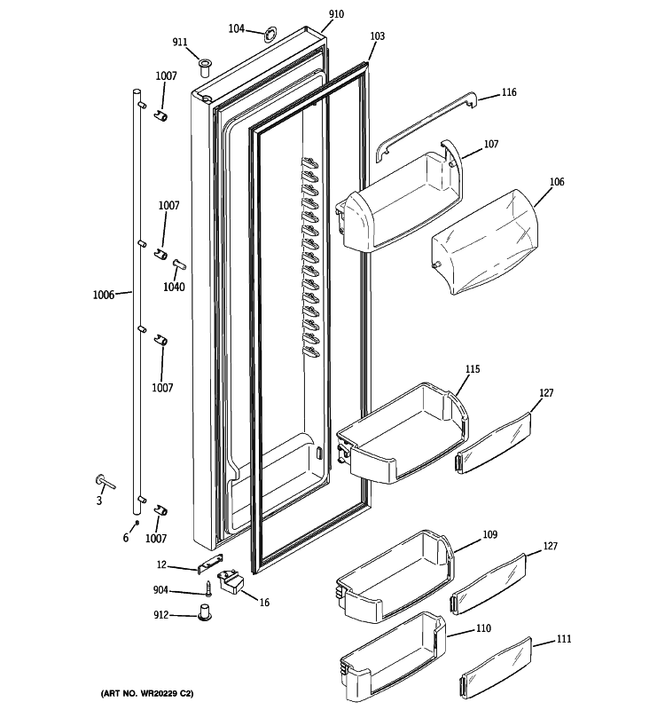 FRESH FOOD DOOR Diagram and Parts List for GWU23LGYAFSS  General Electric Refrigerator