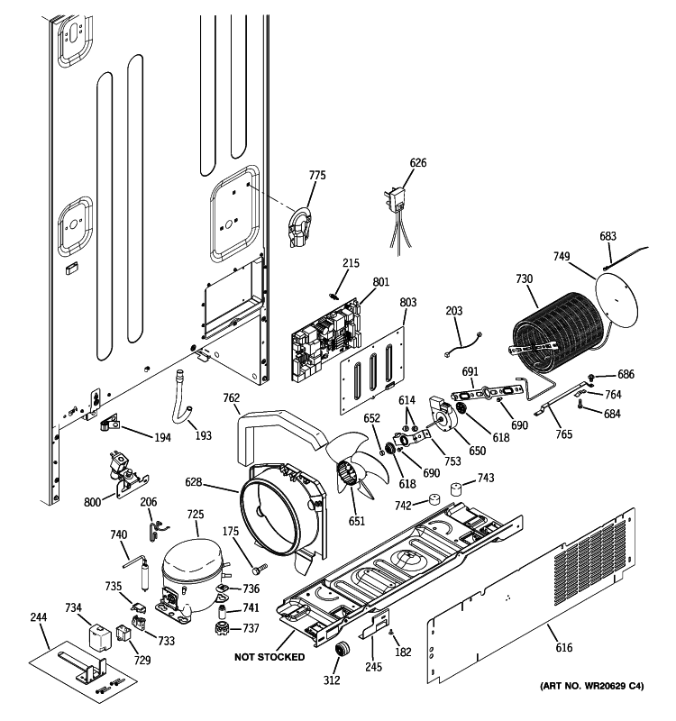 MACHINE COMPARTMENT Diagram and Parts List for PFIC1NFZAWV  General Electric Refrigerator