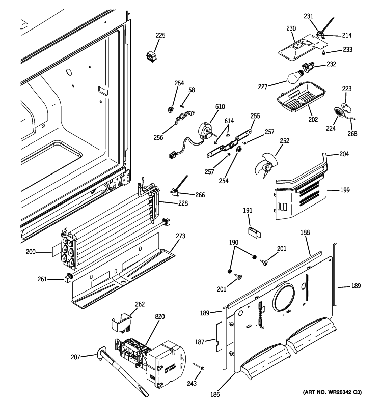 FREEZER SECTION Diagram and Parts List for PFSF2MIXABB  General Electric Refrigerator
