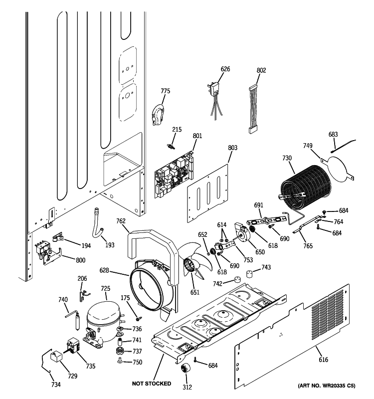 MACHINE COMPARTMENT Diagram and Parts List for PFSF2MIXABB  General Electric Refrigerator