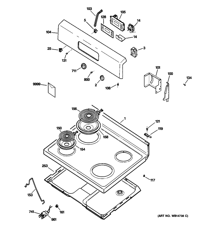 CONTROL PANEL & COOKTOP Diagram and Parts List for RB540SP2SA  Hotpoint Range