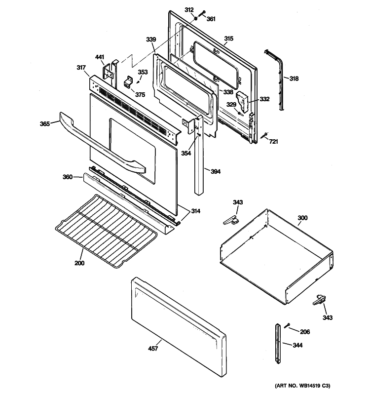 DOOR & DRAWER PARTS Diagram and Parts List for RB540SP2SA  Hotpoint Range