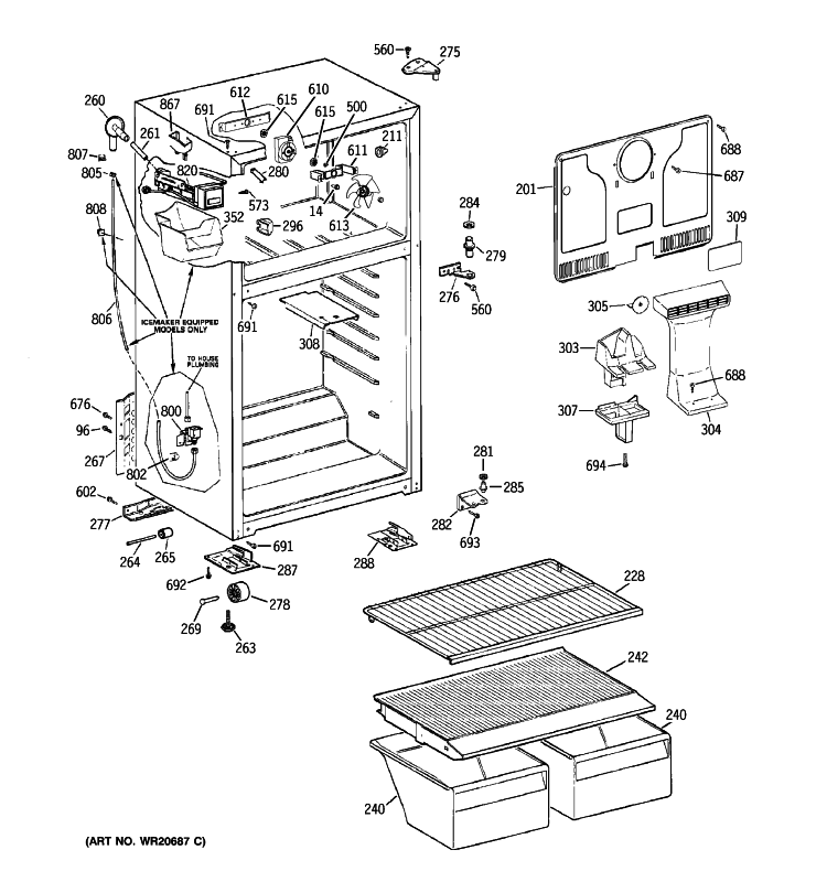 CABINET Diagram and Parts List for HTH17BCT2LWW  Hotpoint Refrigerator