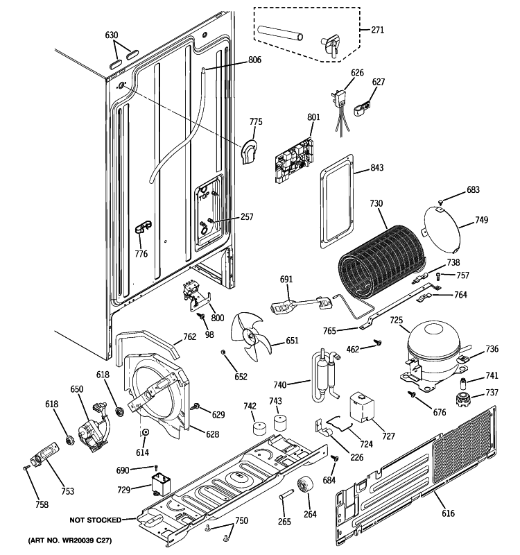 SEALED SYSTEM & MOTHER BOARD Diagram and Parts List for HSS22GFTNWW  Hotpoint Refrigerator