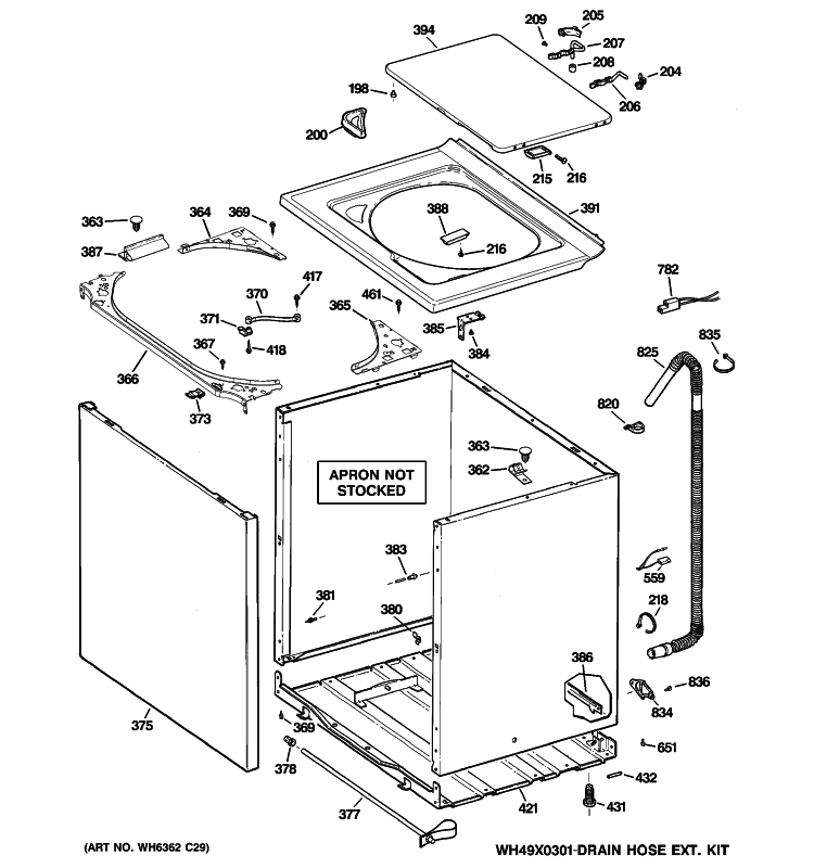 CABINET, COVER & FRONT PANEL Diagram and Parts List for HTAP1000M0WW  Hotpoint Washer