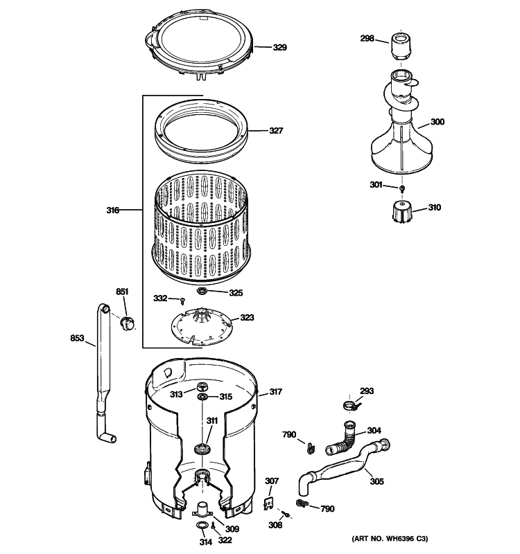 TUB, BASKET & AGITATOR Diagram and Parts List for MTAP1000M0WW  Hotpoint Washer